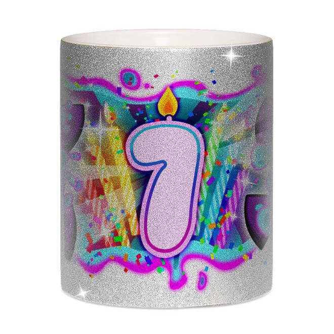 Team Melone 7. Geburtstag Glitzer-Tasse silver glitter