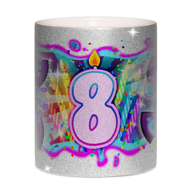 Team Melone 8. Geburtstag Glitzer-Tasse silver glitter