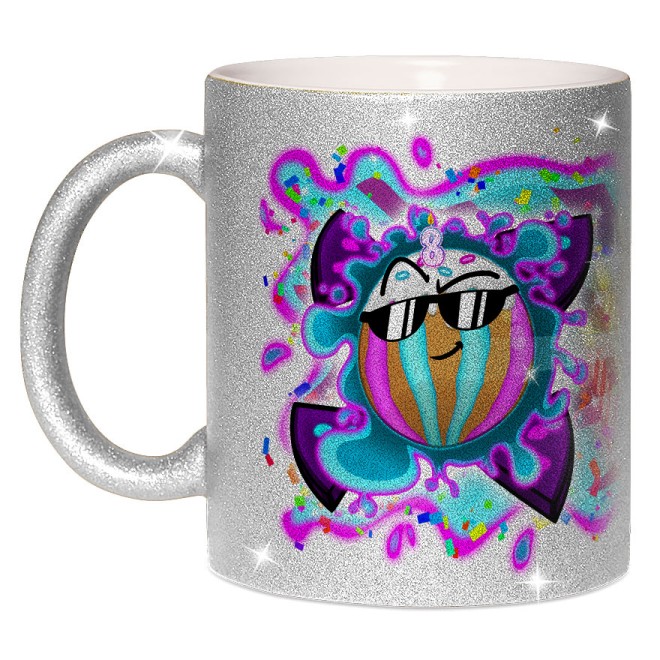 Team Melone 8. Geburtstag Glitzer-Tasse silver glitter