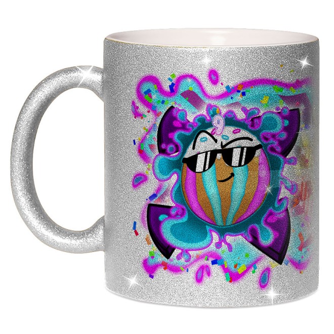 Team Melone 9. Geburtstag Glitzer-Tasse silver glitter