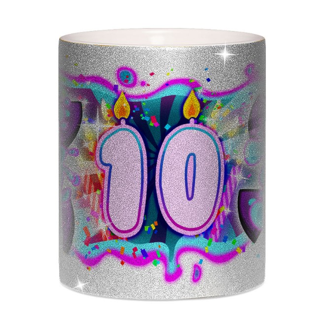 Team Melone 10. Geburtstag Glitzer-Tasse silver glitter