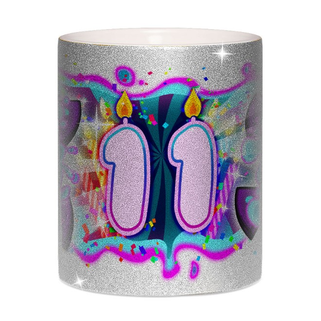 Team Melone 11. Geburtstag Glitzer-Tasse silver glitter