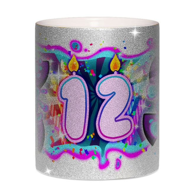 Team Melone 12. Geburtstag Glitzer-Tasse silver glitter