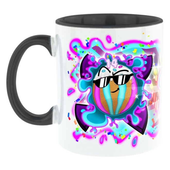 Team Melone 14. Geburtstag Bi-Color Tasse schwarz