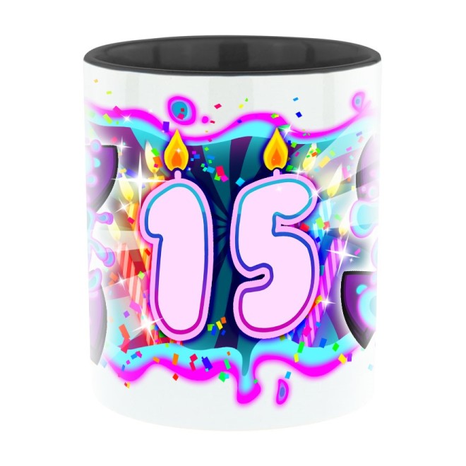Team Melone 15. Geburtstag Bi-Color Tasse schwarz