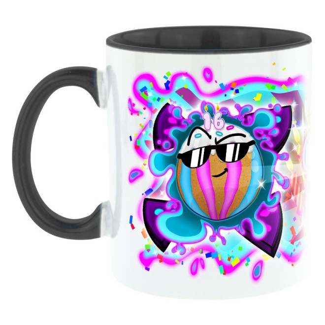 Team Melone 16. Geburtstag Bi-Color Tasse schwarz