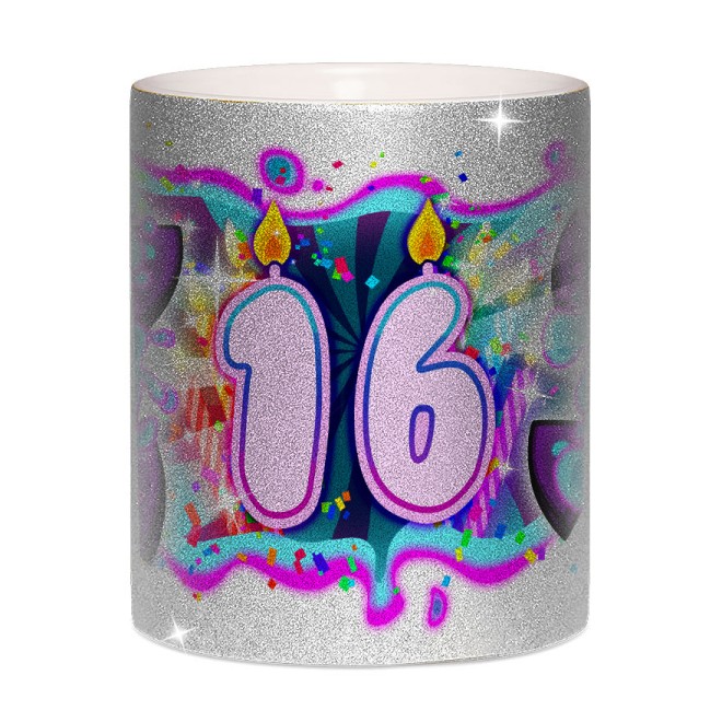 Team Melone 16. Geburtstag Glitzer-Tasse silver glitter