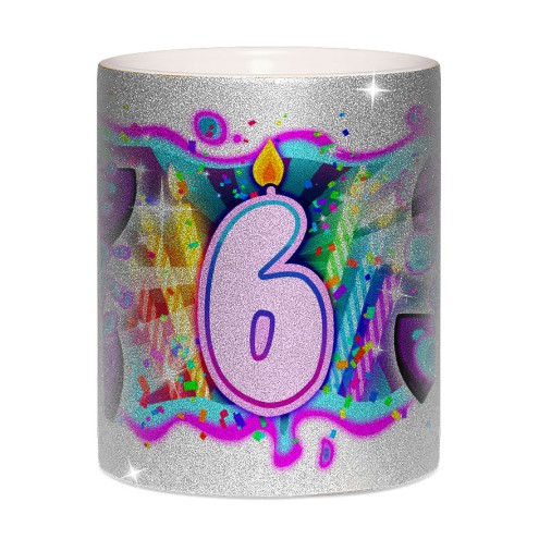 Team Melone 6. Geburtstag Glitzer-Tasse silver glitter