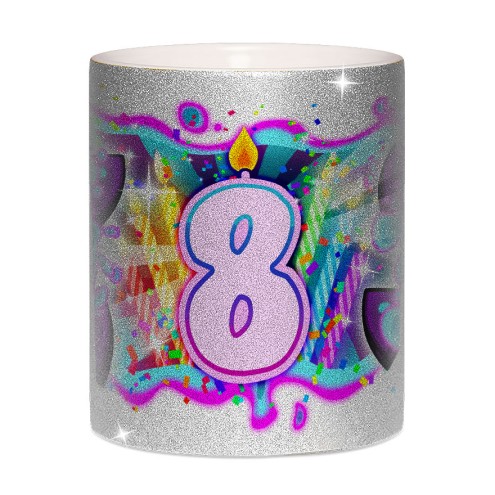 Team Melone 8. Geburtstag Glitzer-Tasse silver glitter