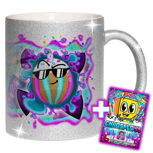 Team Melone 9. Geburtstag Glitzer-Tasse silver glitter
