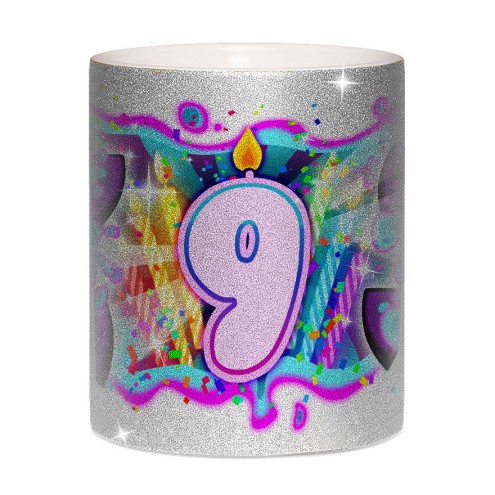 Team Melone 9. Geburtstag Glitzer-Tasse silver glitter