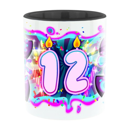 Team Melone 12. Geburtstag Bi-Color Tasse schwarz