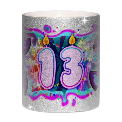 Team Melone 13. Geburtstag Glitzer-Tasse silver glitter