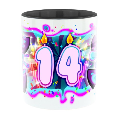 Team Melone 14. Geburtstag Bi-Color Tasse schwarz