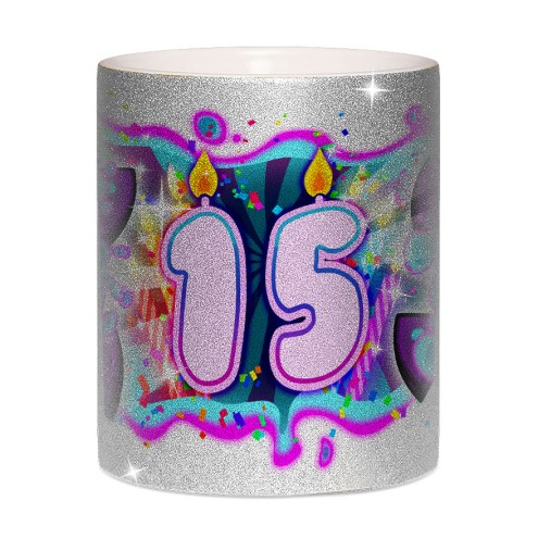 Team Melone 15. Geburtstag Glitzer-Tasse silver glitter