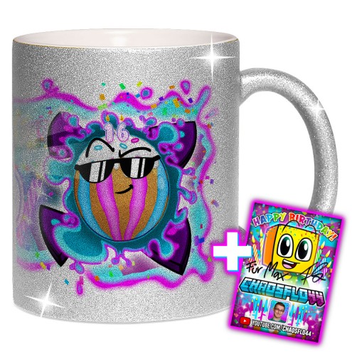 Team Melone 16. Geburtstag Glitzer-Tasse silver glitter