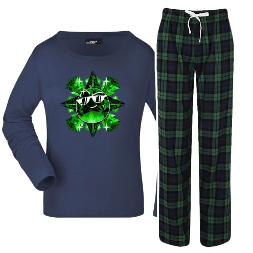 Team Melone Dunkel Smaragd Damen Pyjama karo lang